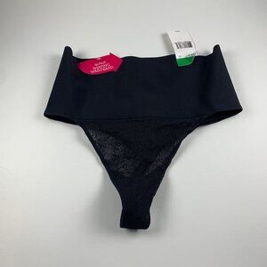 Maidenform Women's Tame Your Tummy Black Lace Thong Shapewear Panty Size L NWT